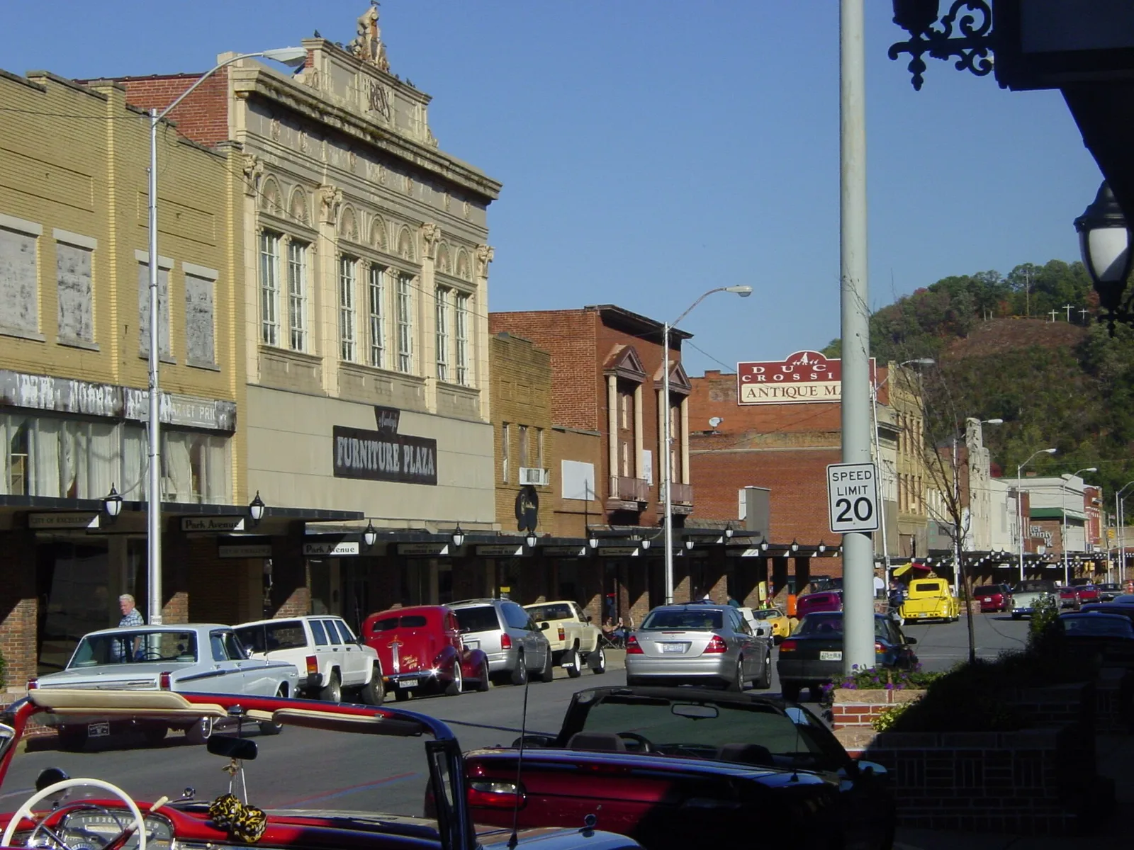 Downtown Elizabethton street lined with historic brick storefronts